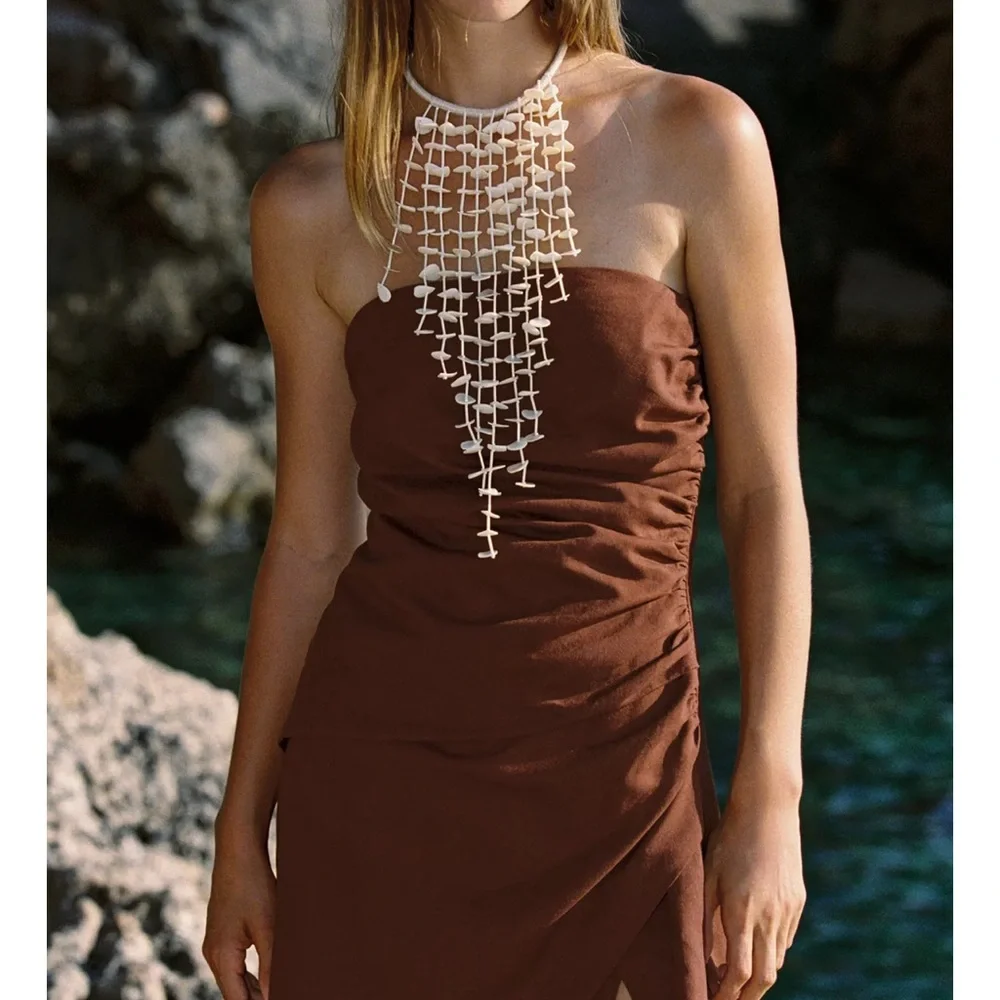 Zara Elegant linen Strapless Rust jumpsuit - Picture 12 of 16